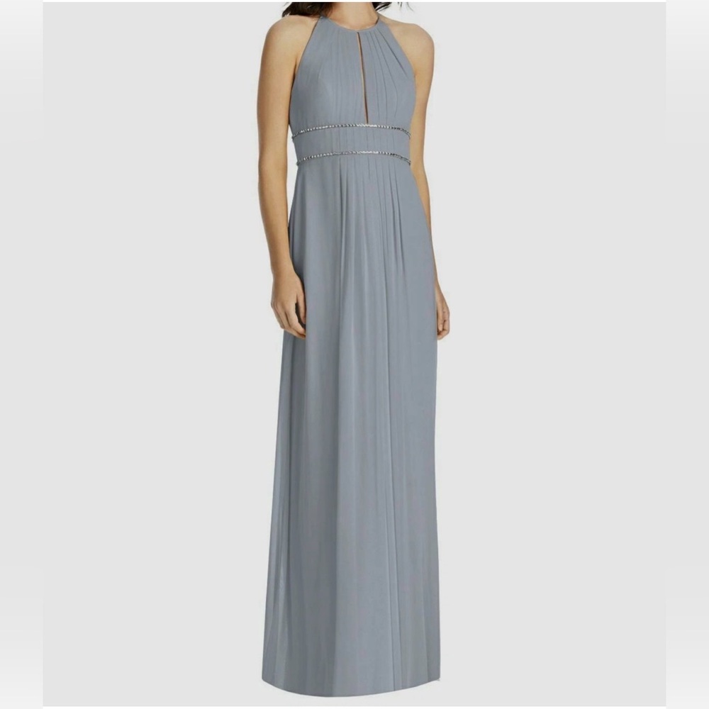 Jenny Packham Bridesmaids Dress Sleeveless Shirred Rhinestone Platinum S…